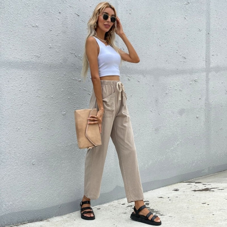Women Color Cropped Straight-leg Pants with Laces