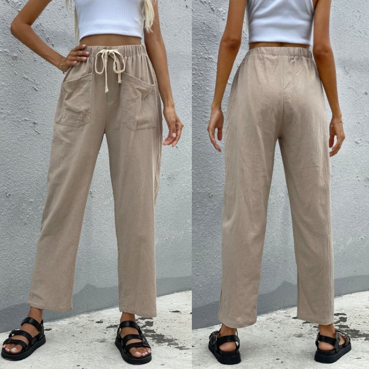 Women Color Cropped Straight-leg Pants with Laces