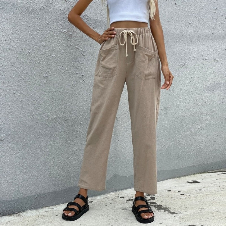 Women Color Cropped Straight-leg Pants with Laces