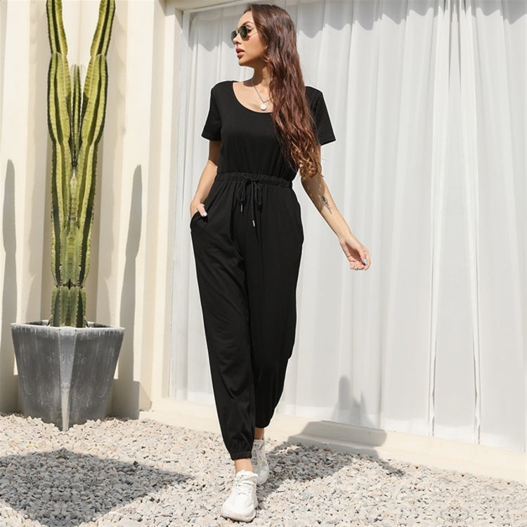 Loose Solid Lace-up Casual Trousers Jumpsuit