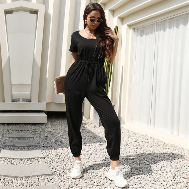 Loose Solid Lace-up Casual Trousers Jumpsuit