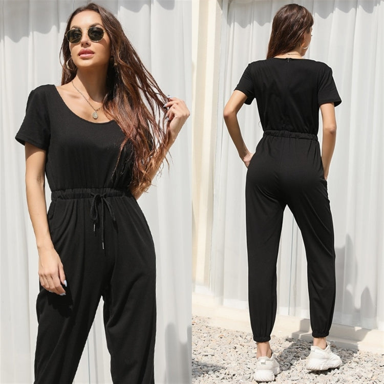 Loose Solid Lace-up Casual Trousers Jumpsuit