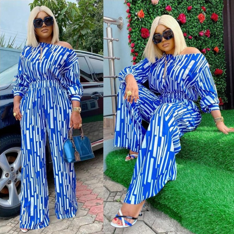 Large Size Striped Printing Oblique Long-sleeved Shoulder Loose Fashion Casual Suit