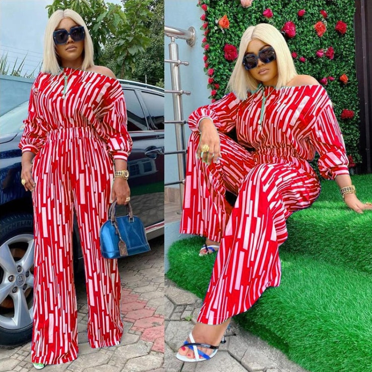 Large Size Striped Printing Oblique Long-sleeved Shoulder Loose Fashion Casual Suit