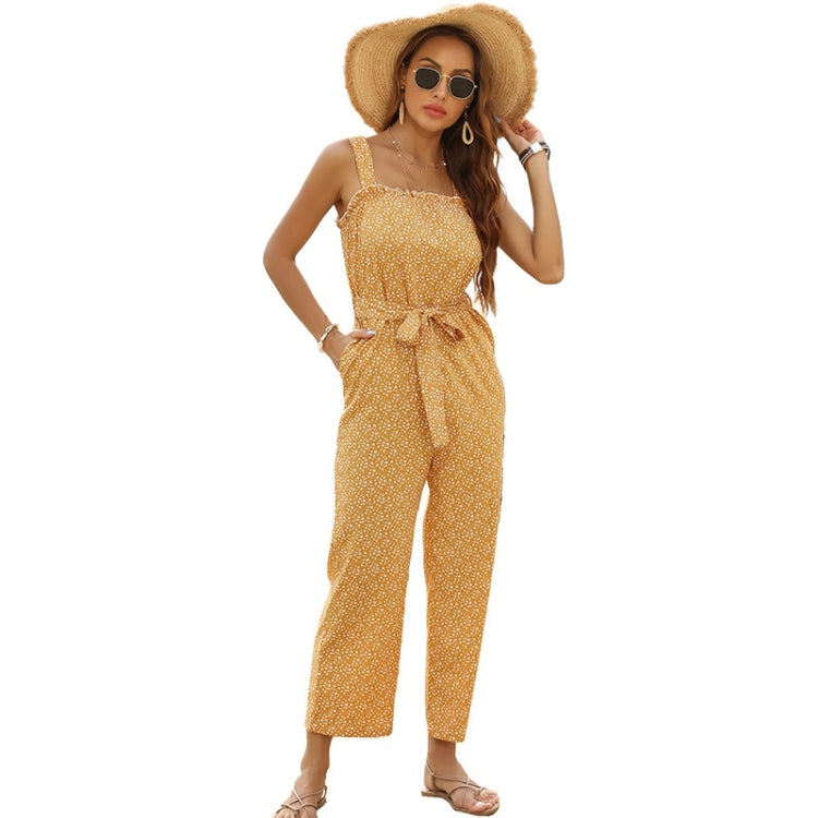 Women Floral Sling Ruffled Lace-up Jumpsuit