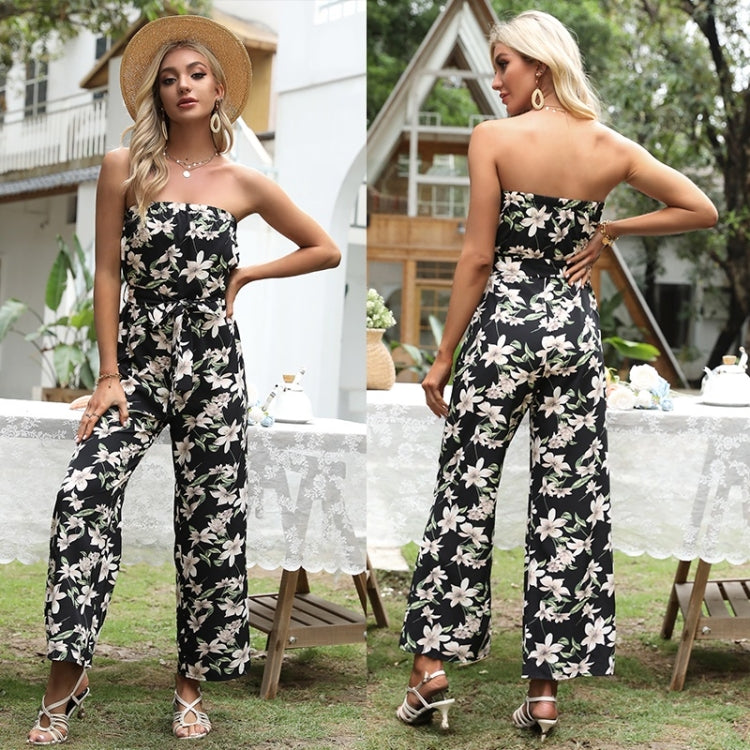 Women Chiffon Printed Boat Shoulder Jumpsuit