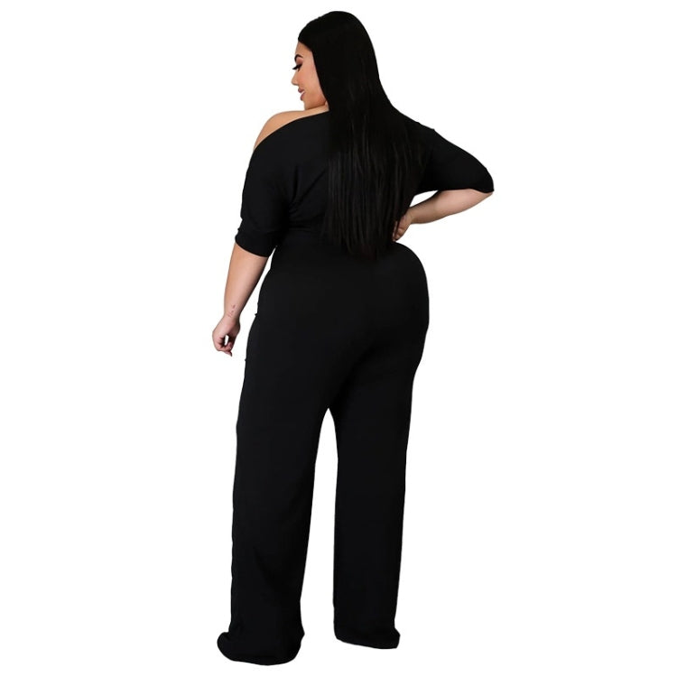 Solid Color Oblique Shoulder Strap Jumpsuit Wide-leg Pants