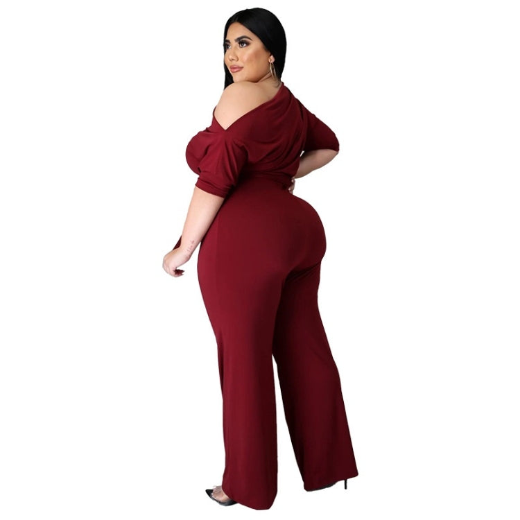 Solid Color Oblique Shoulder Strap Jumpsuit Wide-leg Pants
