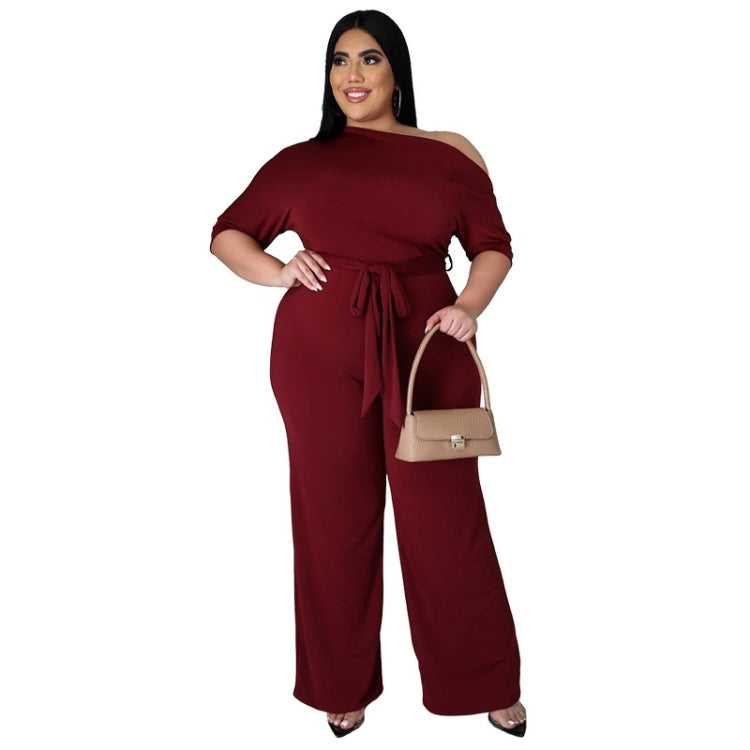 Solid Color Oblique Shoulder Strap Jumpsuit Wide-leg Pants
