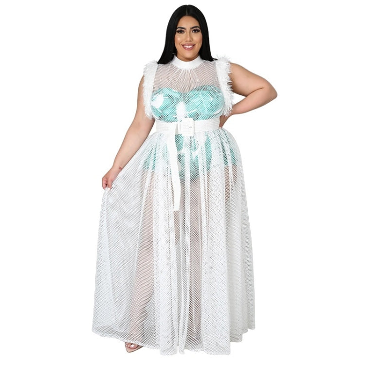 See-through Sexy Net Yarn Plus Size Dress Two-piece Suit