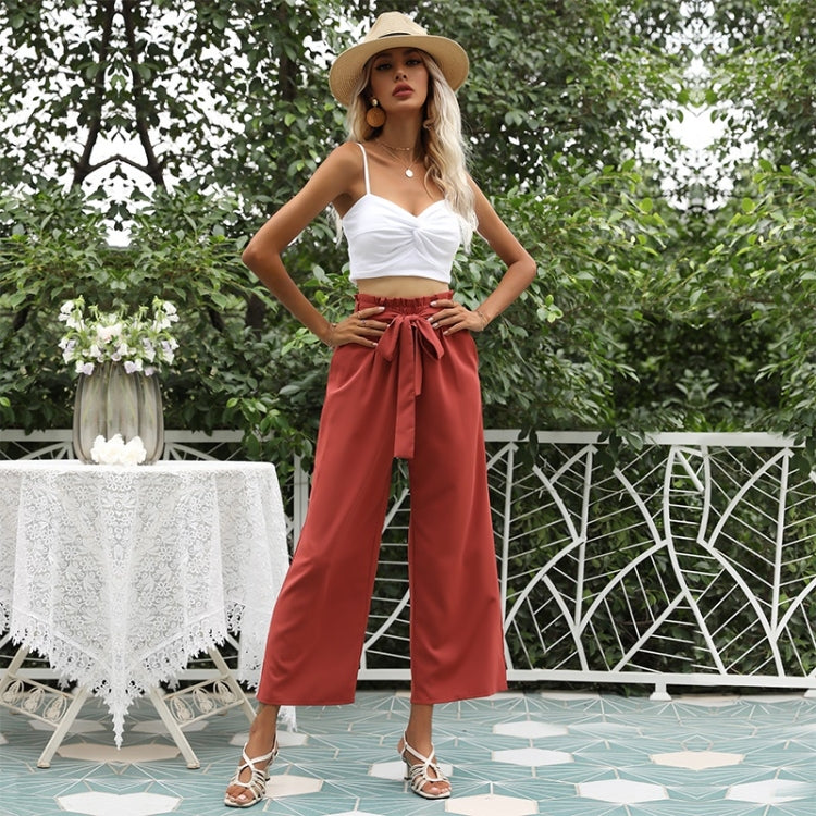 Women Fashion High-Waist Solid Color Cropped Trousers Casual Flared Pants