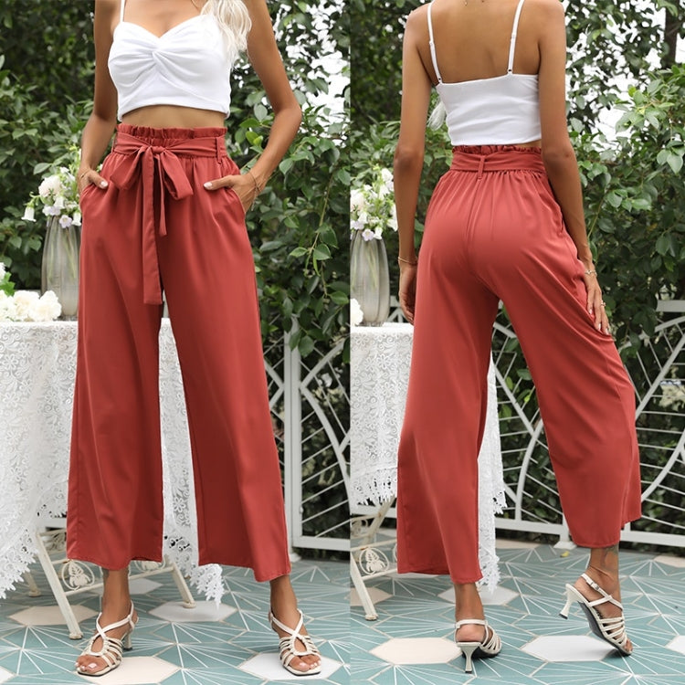 Women Fashion High-Waist Solid Color Cropped Trousers Casual Flared Pants
