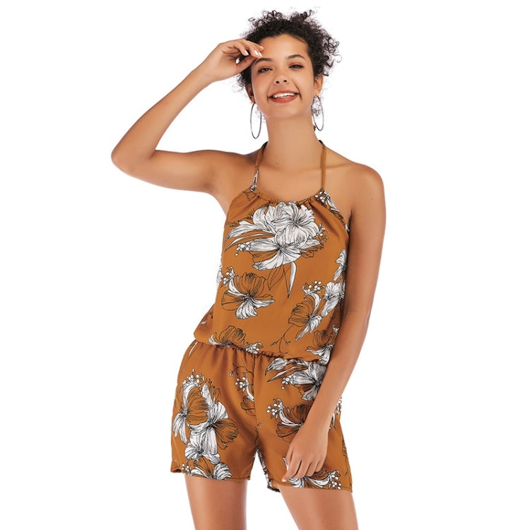 Sexy Open Back Chiffon Jumpsuit + Printed Suspenders Suit