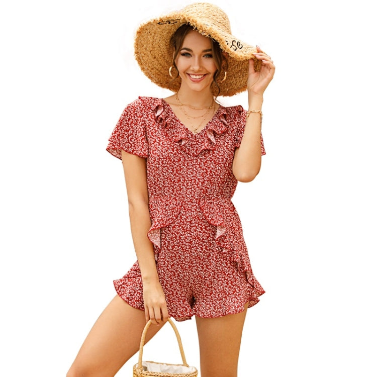Ladies Sexy Casual Printed Ruffle Jumpsuit