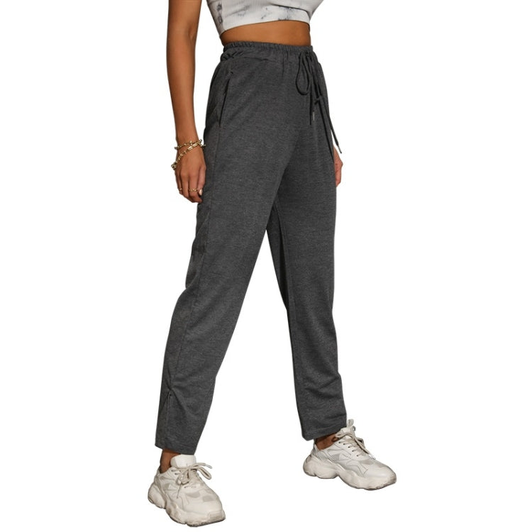 Solid Color Lace-up Elastic Straight-leg Slacks