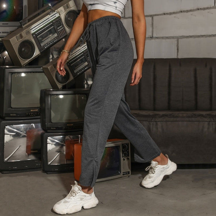 Solid Color Lace-up Elastic Straight-leg Slacks