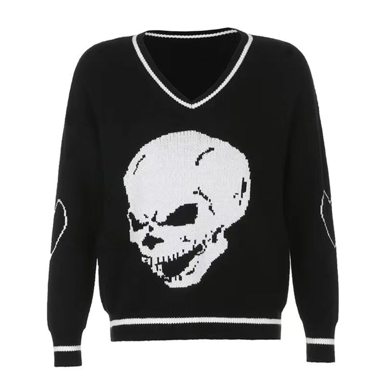 Skull Pattern V-neck Pullover Women Sweater