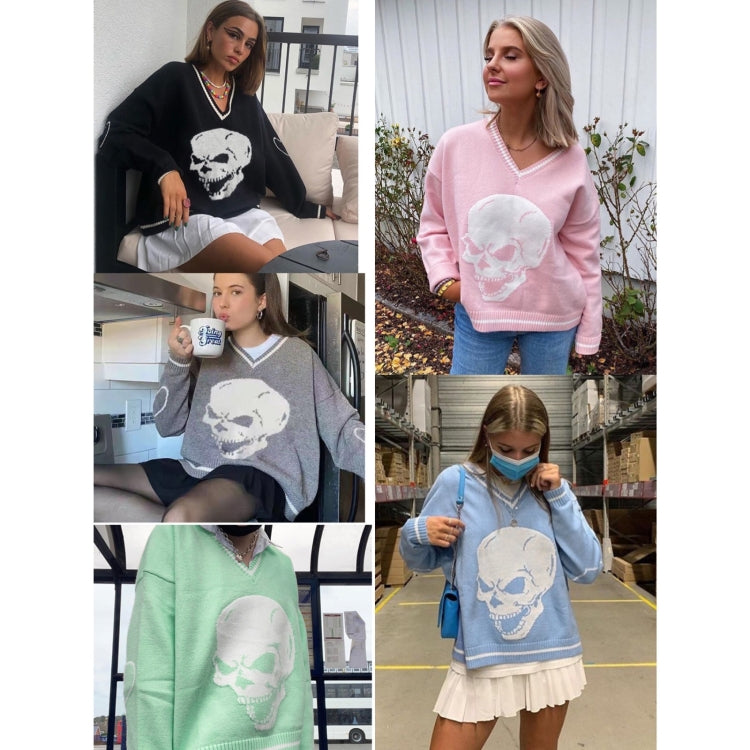 Skull Pattern V-neck Pullover Women Sweater