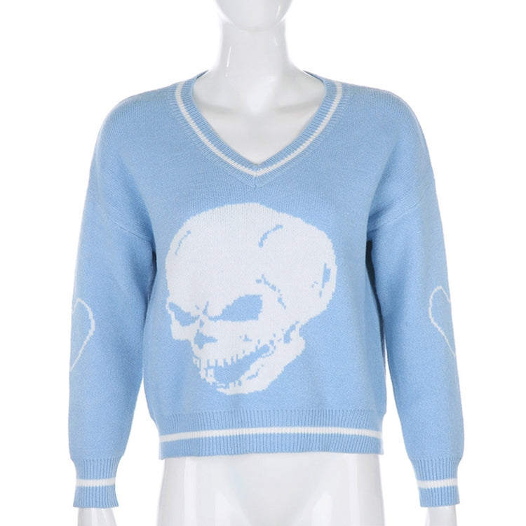 Skull Pattern V-neck Pullover Women Sweater