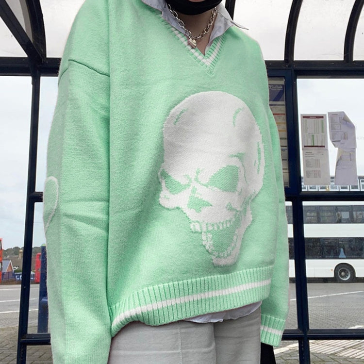 Skull Pattern V-neck Pullover Women Sweater