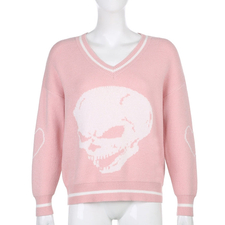 Skull Pattern V-neck Pullover Women Sweater
