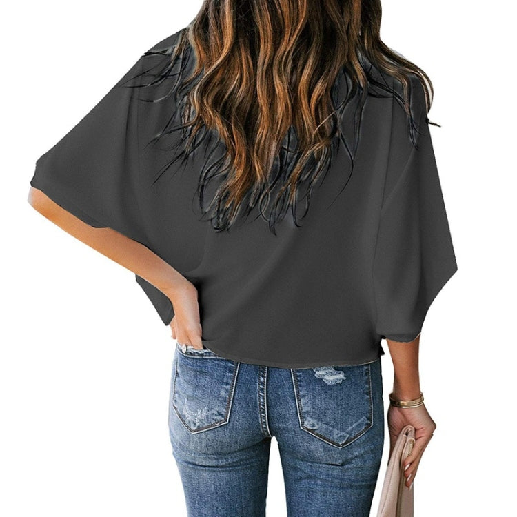 Solid Color Loose V-neck Bat Sleeve Short-sleeved T-shirt For Women