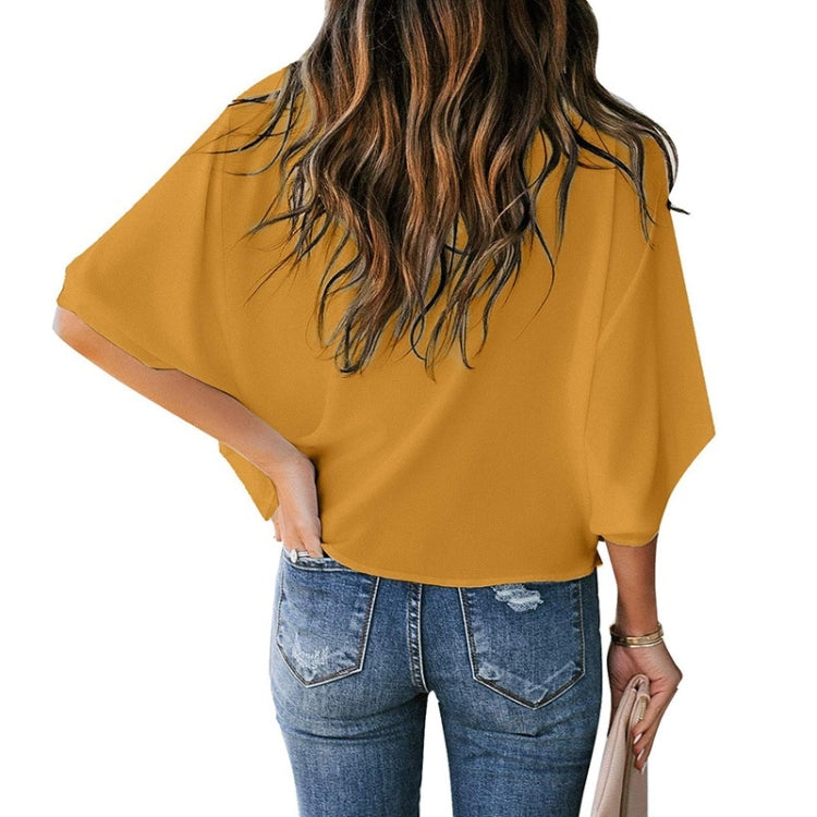 Solid Color Loose V-neck Bat Sleeve Short-sleeved T-shirt For Women