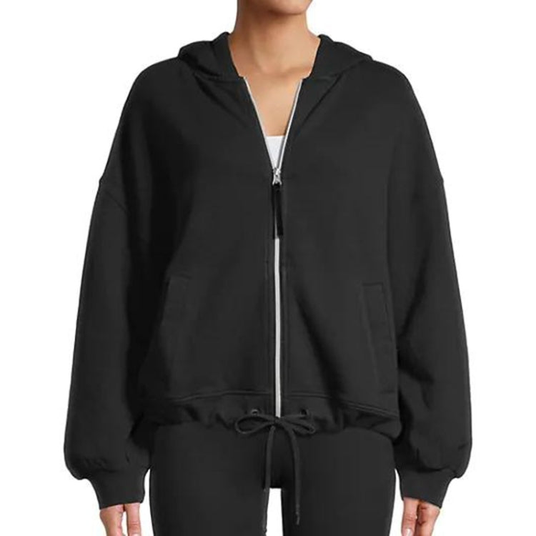 Solid Color Cotton Zipper Hooded Long-sleeved Sweater For Women
