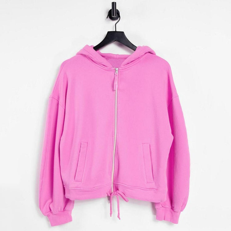 Solid Color Cotton Zipper Hooded Long-sleeved Sweater For Women