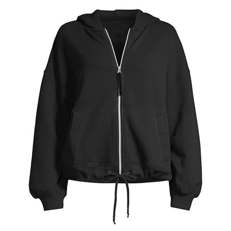 Solid Color Cotton Zipper Hooded Long-sleeved Sweater For Women