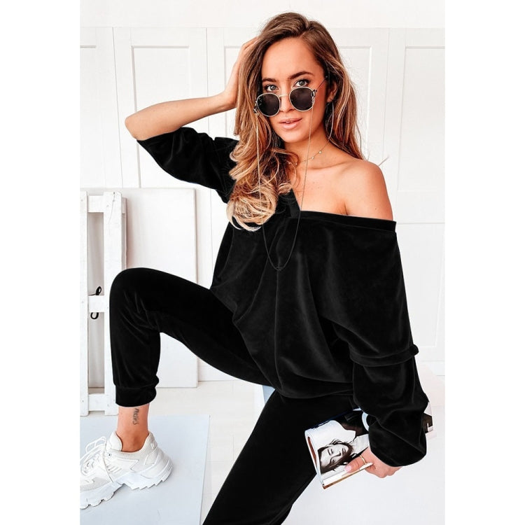 2 in 1 Pure Color Golden Velvet V-neck Long Sleeve Top + Pants Casual Set for Ladies