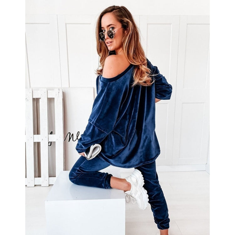 2 in 1 Pure Color Golden Velvet V-neck Long Sleeve Top + Pants Casual Set for Ladies