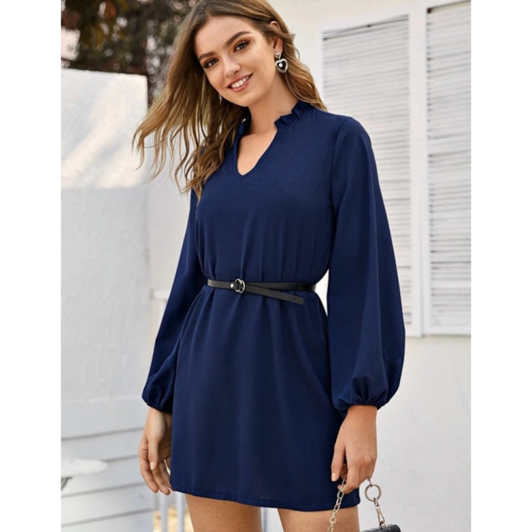 Solid Color Flared Sleeve Short Dress with Belt for Women