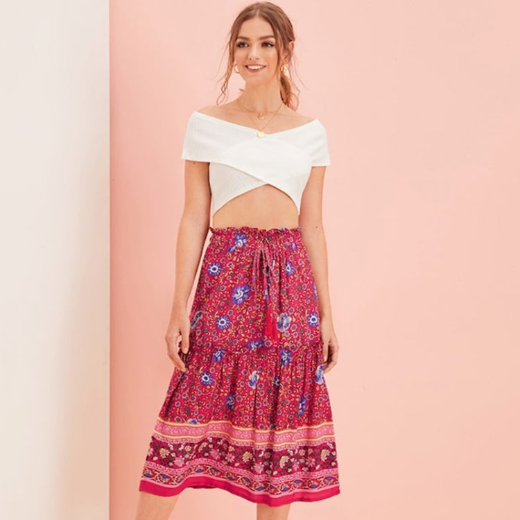 2 in 1 Pure Color Tube + Floral Long Skirt Set for Ladies