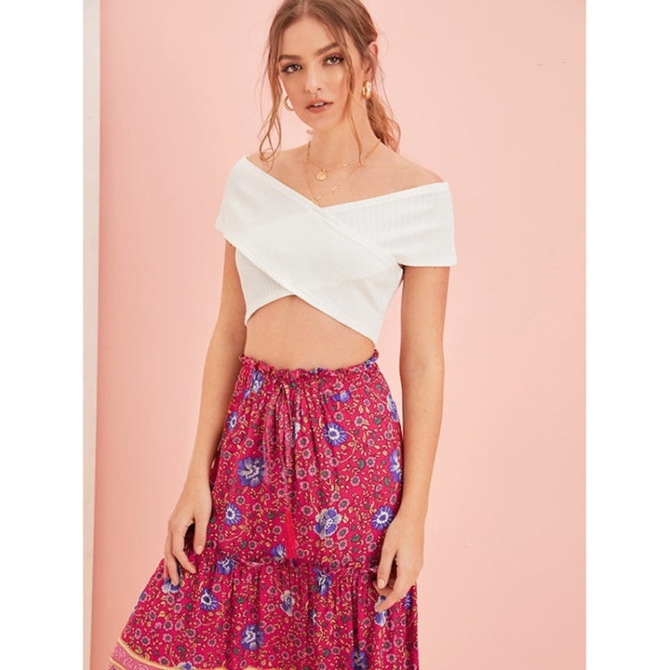 2 in 1 Pure Color Tube + Floral Long Skirt Set for Ladies