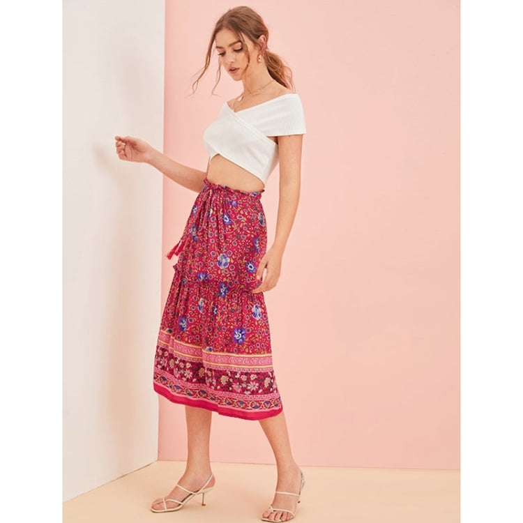 2 in 1 Pure Color Tube + Floral Long Skirt Set for Ladies