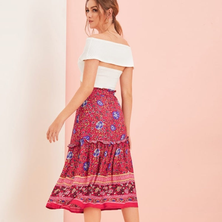 2 in 1 Pure Color Tube + Floral Long Skirt Set for Ladies