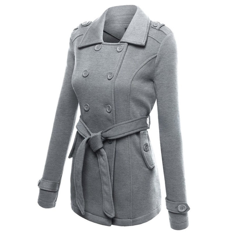 Solid Color Double-breasted Windbreaker Coat With Belt for Women