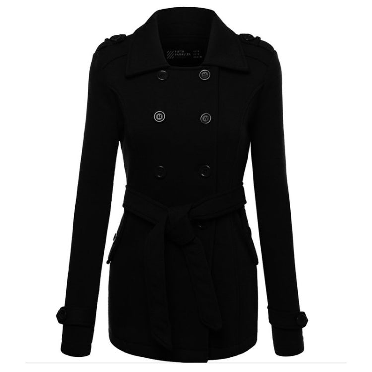 Solid Color Double-breasted Windbreaker Coat With Belt for Women