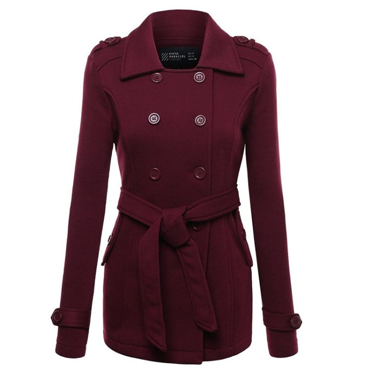 Solid Color Double-breasted Windbreaker Coat With Belt for Women