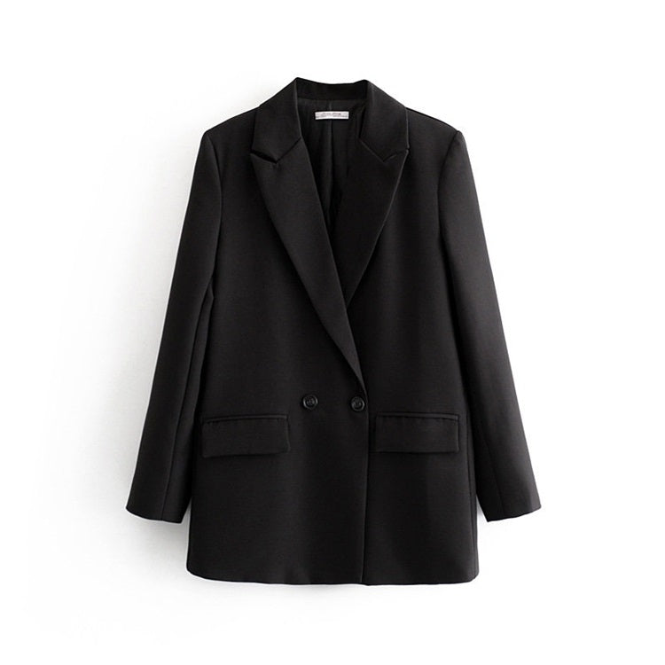 Solid Color Loose Long-sleeved Mid-length Suit Jacket for Women