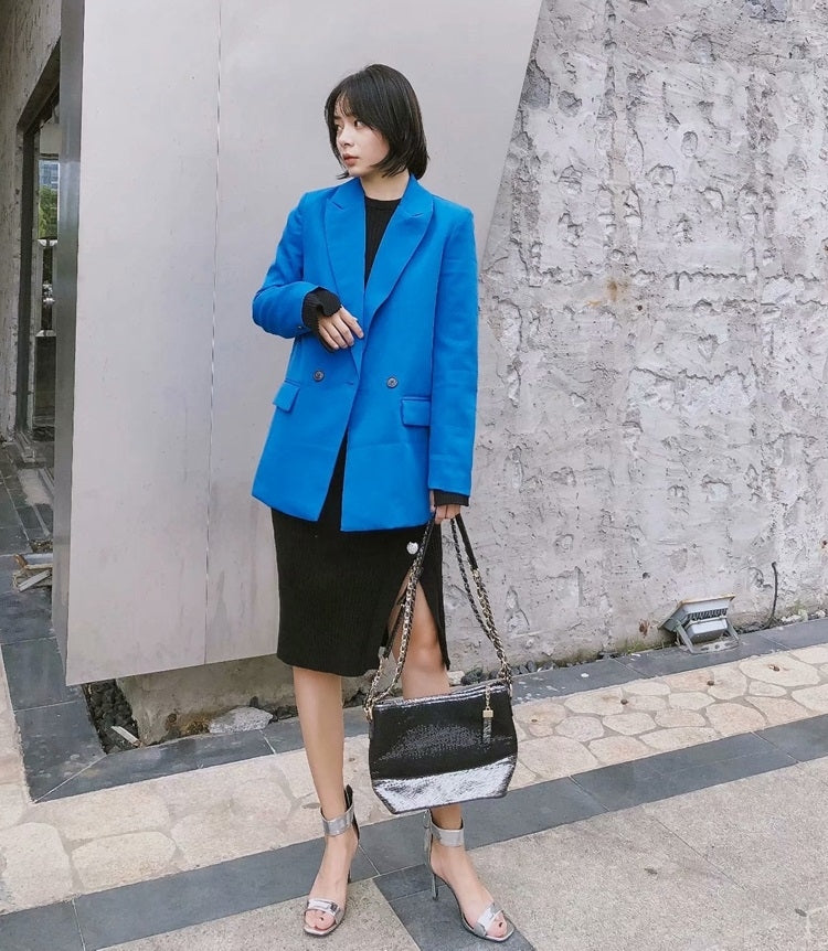 Solid Color Loose Long-sleeved Mid-length Suit Jacket for Women