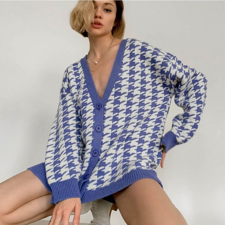 Loose V-neck Long-sleeved Knitted Cardigan Coat