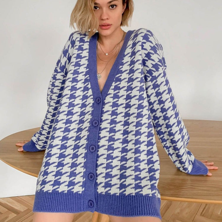 Loose V-neck Long-sleeved Knitted Cardigan Coat
