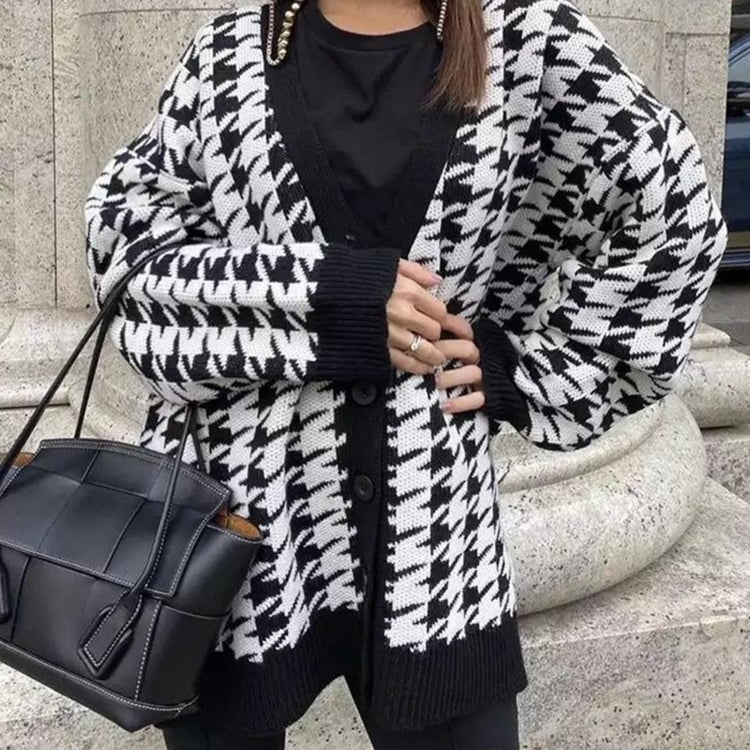 Loose V-neck Long-sleeved Knitted Cardigan Coat