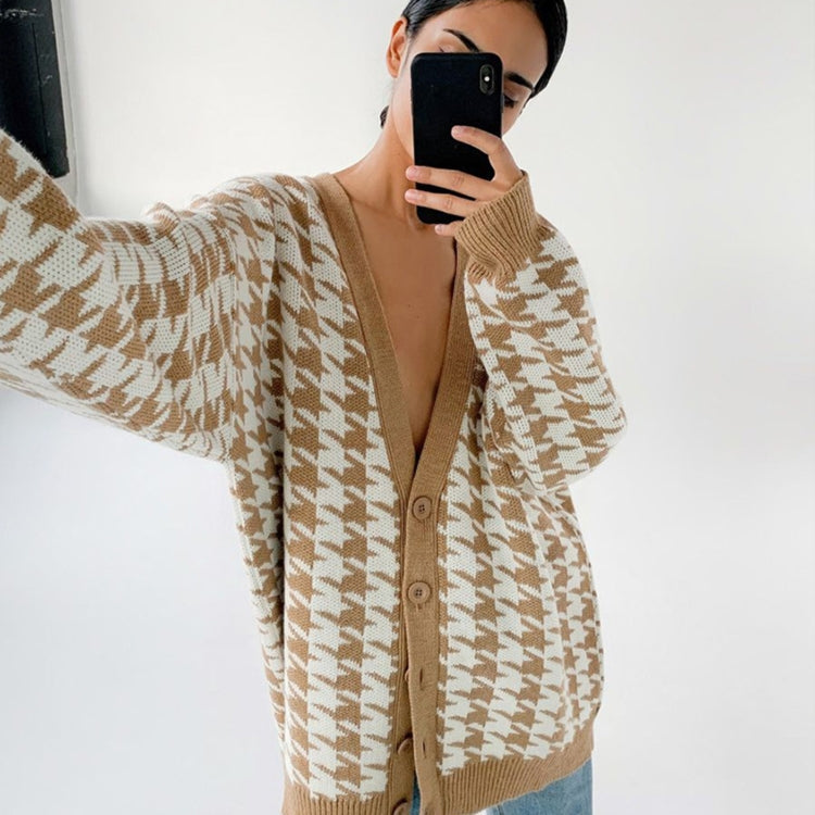 Loose V-neck Long-sleeved Knitted Cardigan Coat