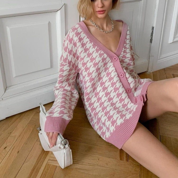 Loose V-neck Long-sleeved Knitted Cardigan Coat