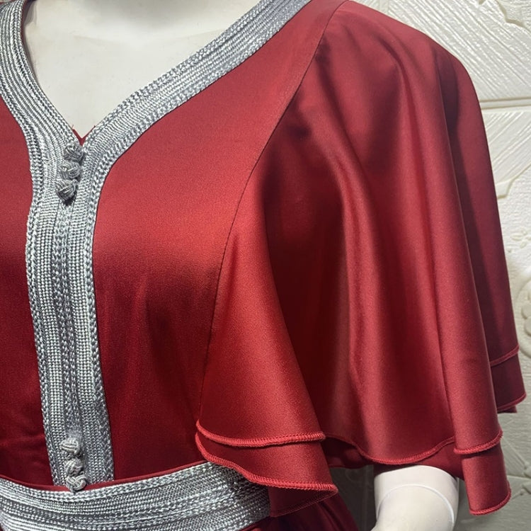 Women Lace Ribbon Robe Ruffle Sleeve Dress