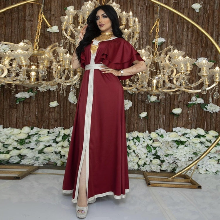 Women Lace Ribbon Robe Ruffle Sleeve Dress