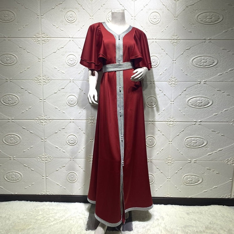 Women Lace Ribbon Robe Ruffle Sleeve Dress